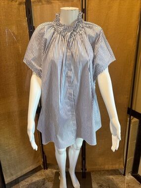 Pomander Place Blue & White Vertical-Stripe Blouse